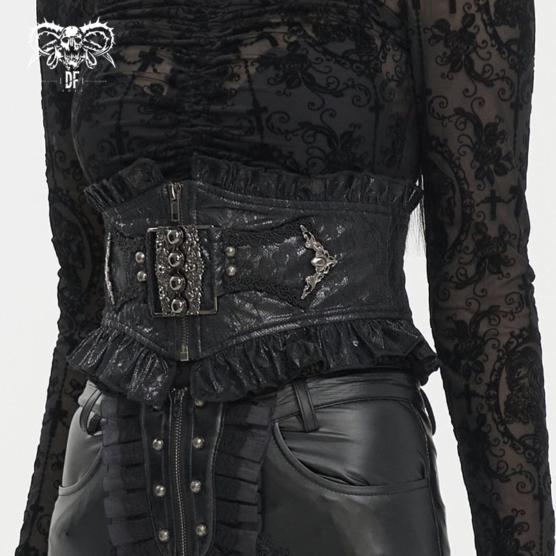 DEVIL FASHION Women's Gothic Beads Ruffled Belt