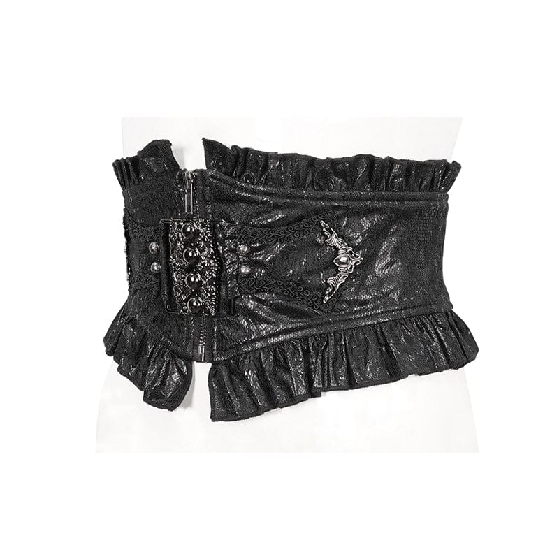 DEVIL FASHION Women's Gothic Beads Ruffled Belt