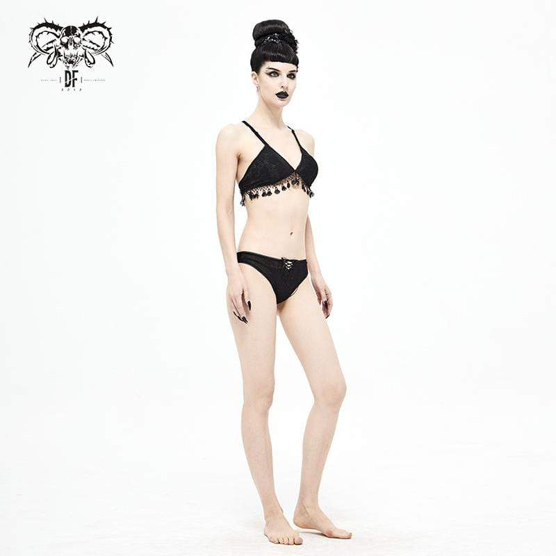 Women's Gothic Black Cross Over Shoulder Strap Bikini