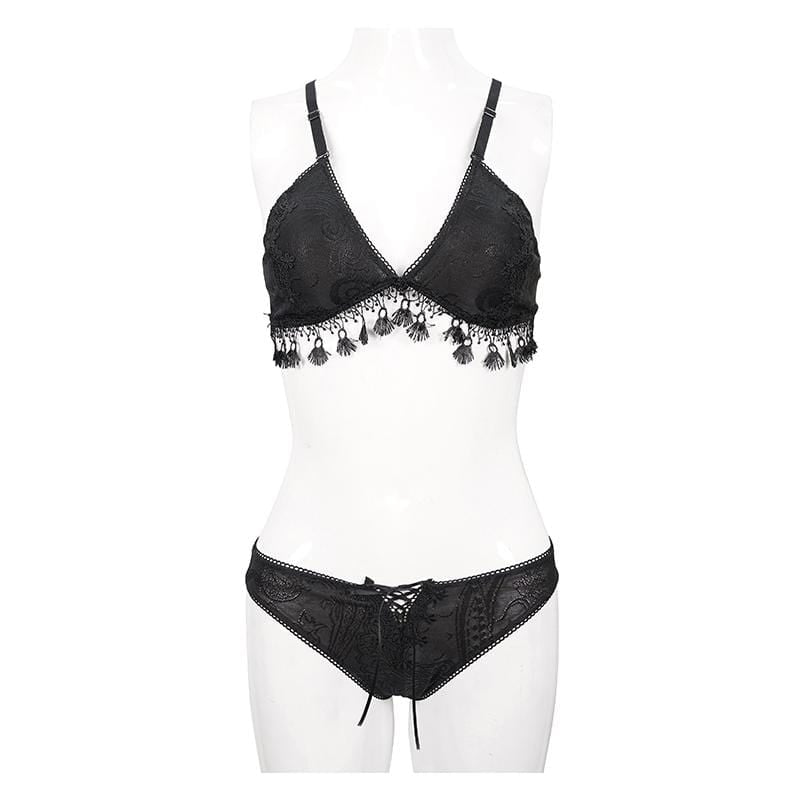 Women's Gothic Black Cross Over Shoulder Strap Bikini