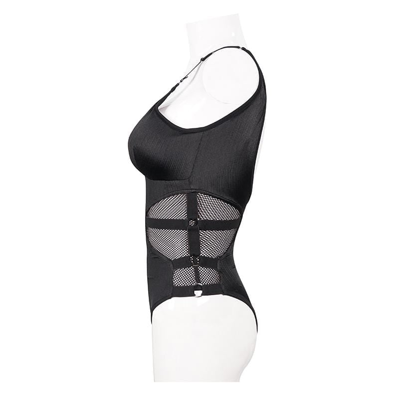 Women's Gothic Black Cutout Net Insert One Piece Swimsuit