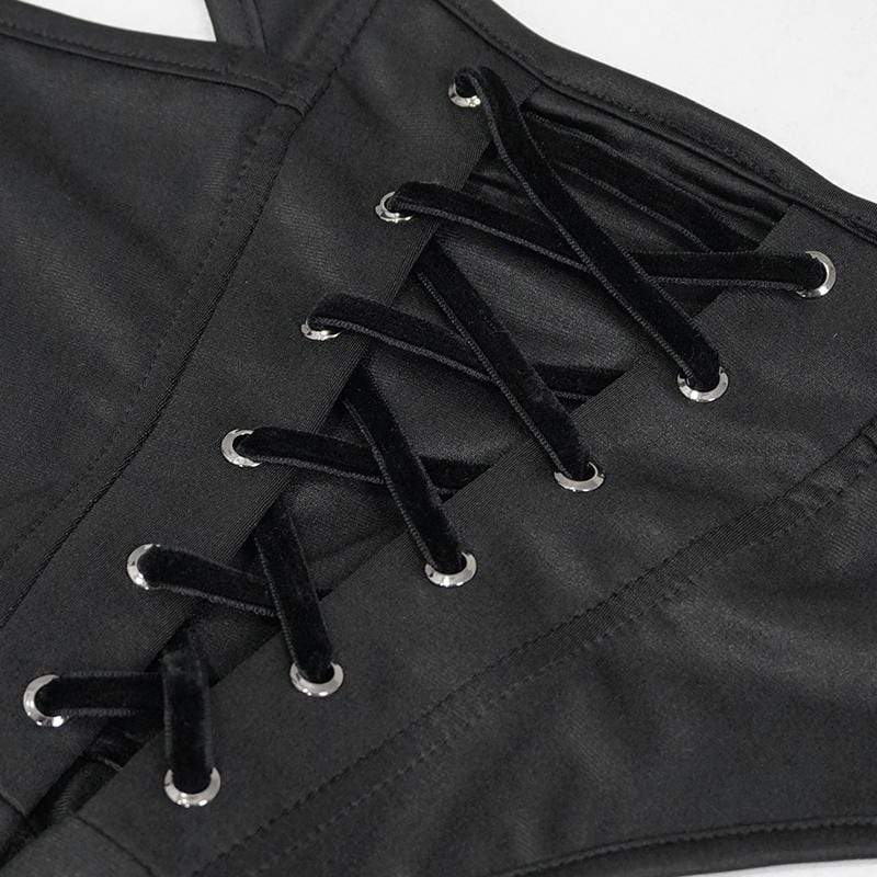 Women's Gothic Black Lace-up Detailed Bikini Bottoms