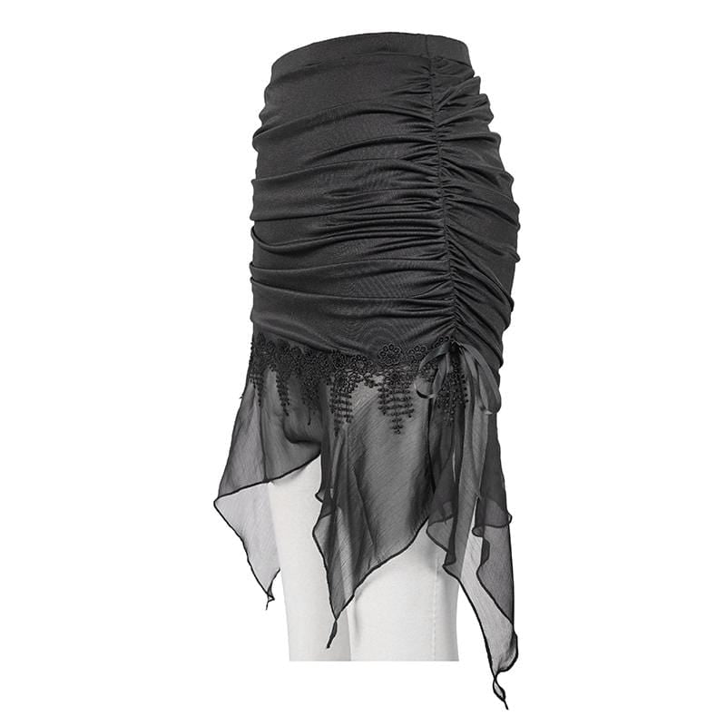 Women's Gothic Black Ruffled Asymmetrical Hem Skirtini