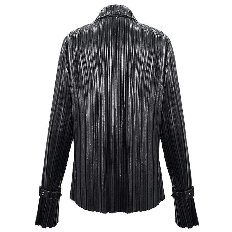 Women's Gothic Black Shimmer Long Ruffle Sleeved Shirts