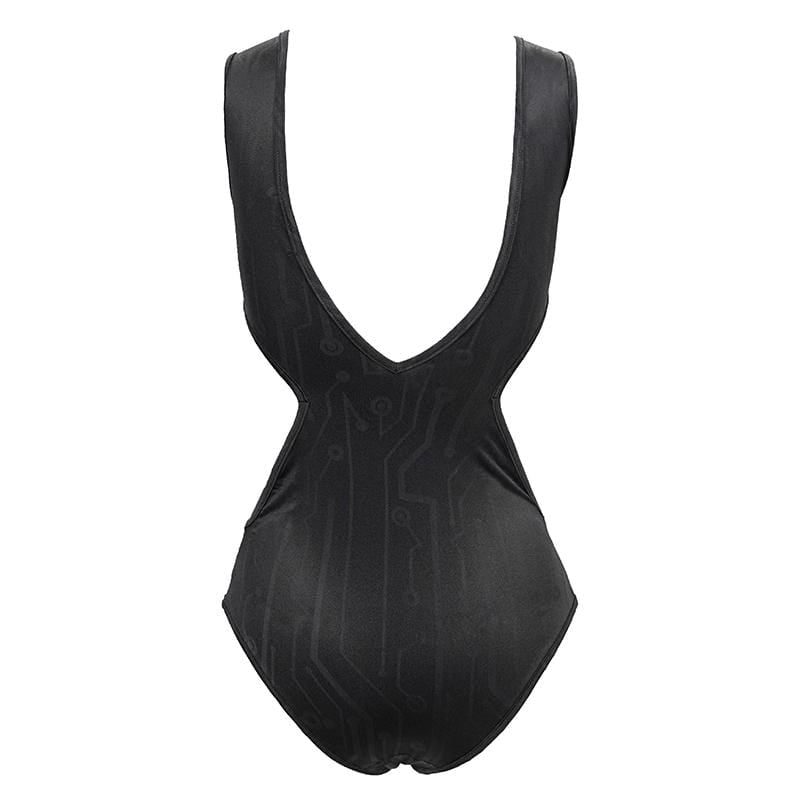 Women's Gothic Black Sleeveless Leotard Swimming Suit