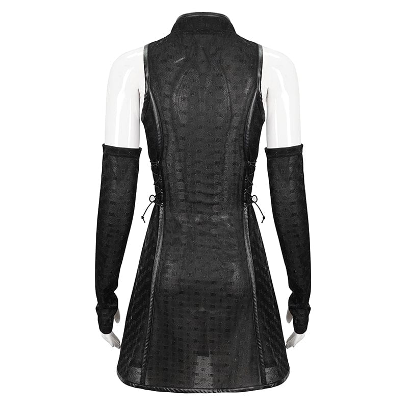 DEVIL FASHION Women's Gothic Cheongsam Collar Strappy Dress with Oversleeves