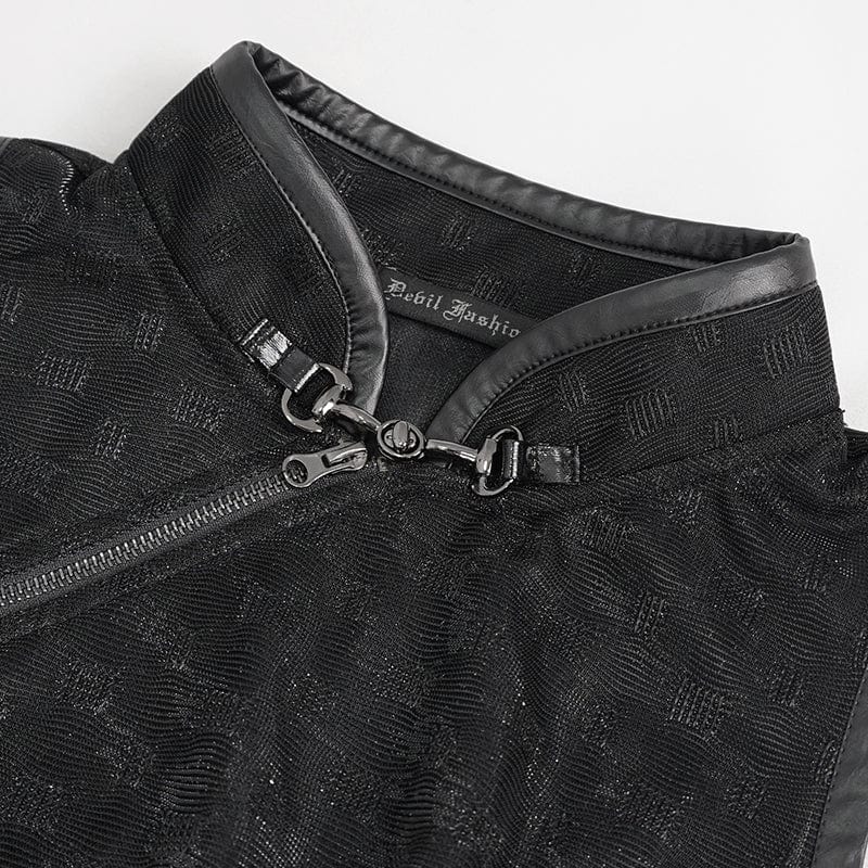 DEVIL FASHION Women's Gothic Cheongsam Collar Strappy Dress with Oversleeves