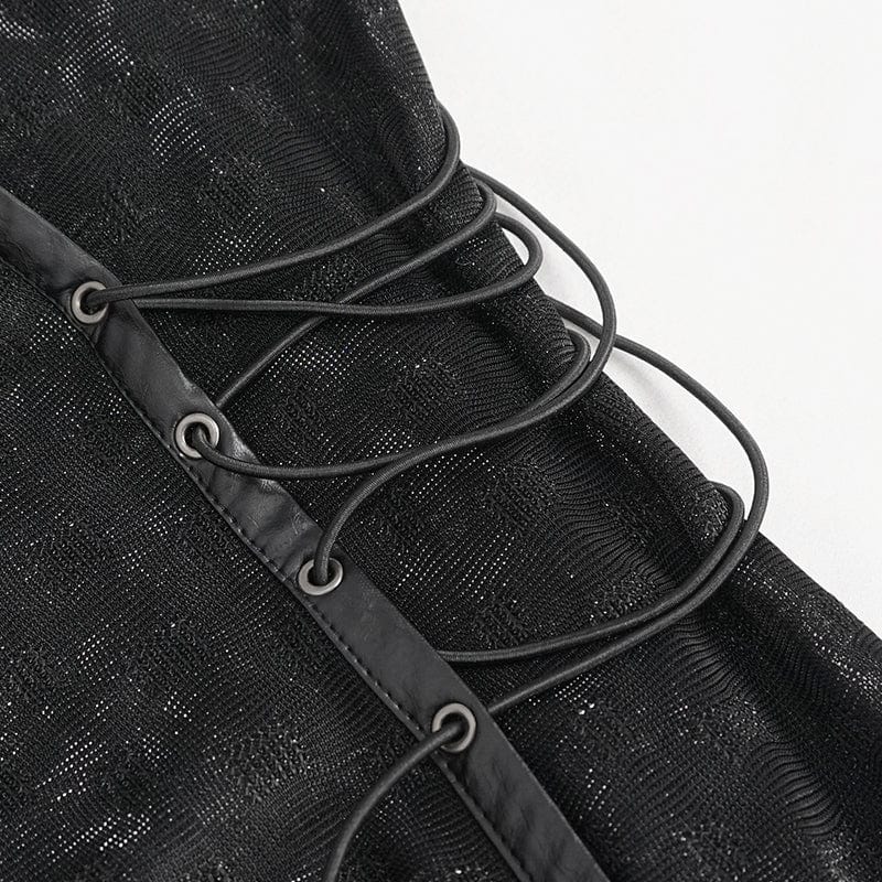 DEVIL FASHION Women's Gothic Cheongsam Collar Strappy Dress with Oversleeves