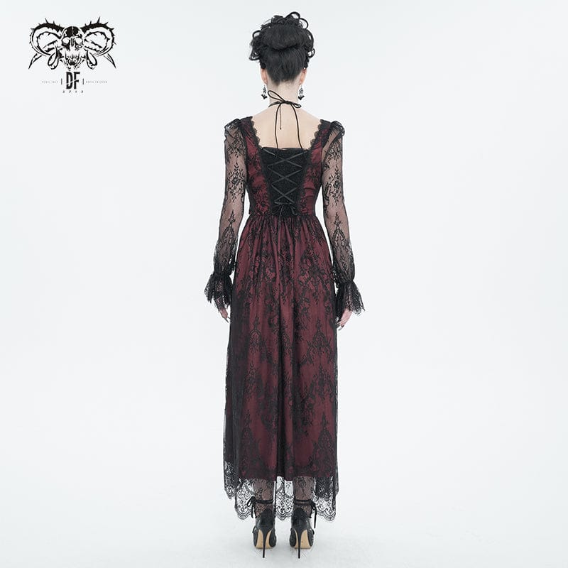 DEVIL FASHION Women's Gothic Cutout Beaded Lace Dress