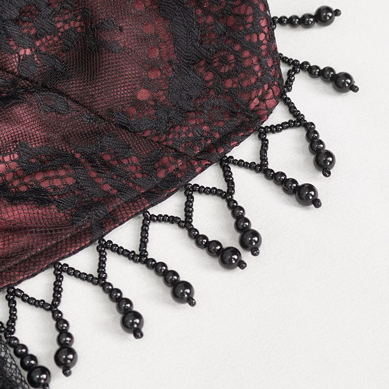 DEVIL FASHION Women's Gothic Cutout Beaded Lace Dress