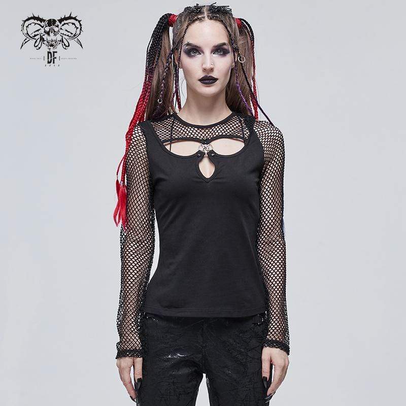 Women's Gothic Cutout Mesh Splice Top