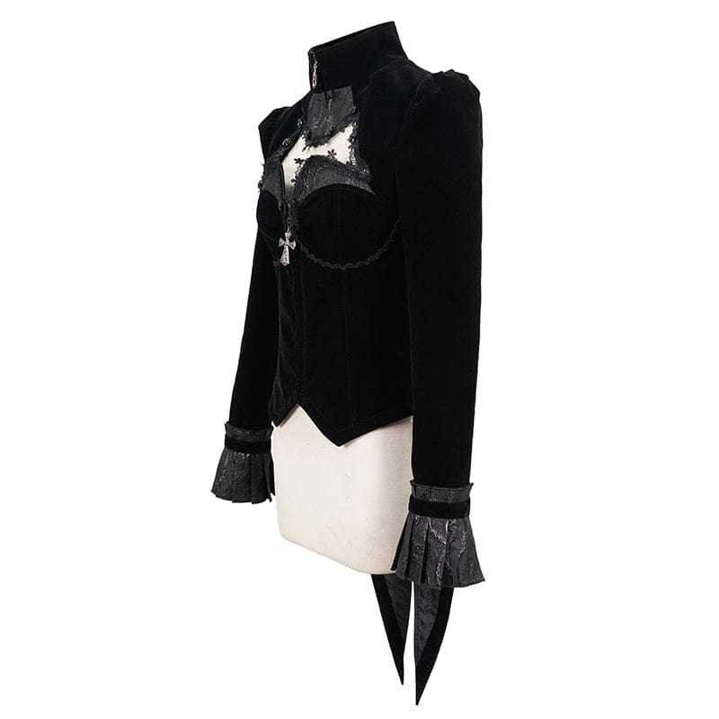 DEVIL FASHION Women's Gothic Cutout Splice Swallow-tailed Jacket