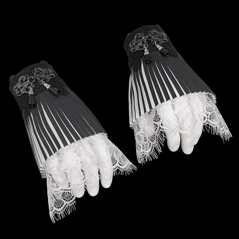 DEVIL FASHION Women's Gothic Double Color Beaded Lace Gloves