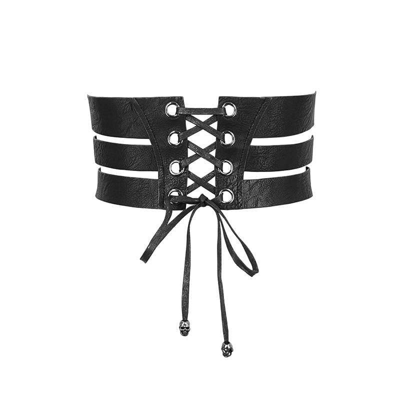 Women's Gothic Faux Leather Ripped Front Zip Belts With Rivets