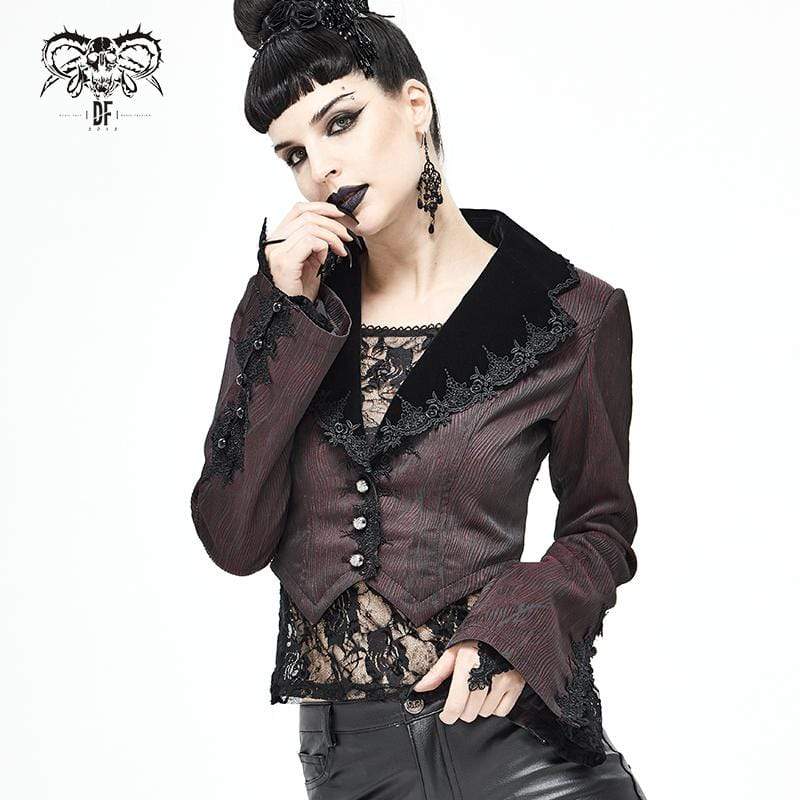 Women's Gothic Flare Sleeve Lace Splice Red Jacket