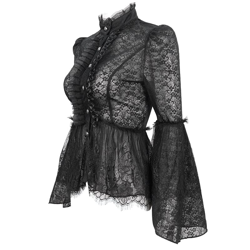 DEVIL FASHION Women's Gothic Flared Sleeved Lace Shirt