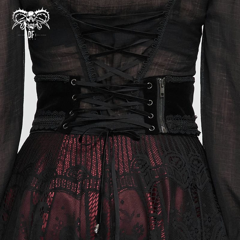 DEVIL FASHION Women's Gothic Floral Embroidered Beaded Belt