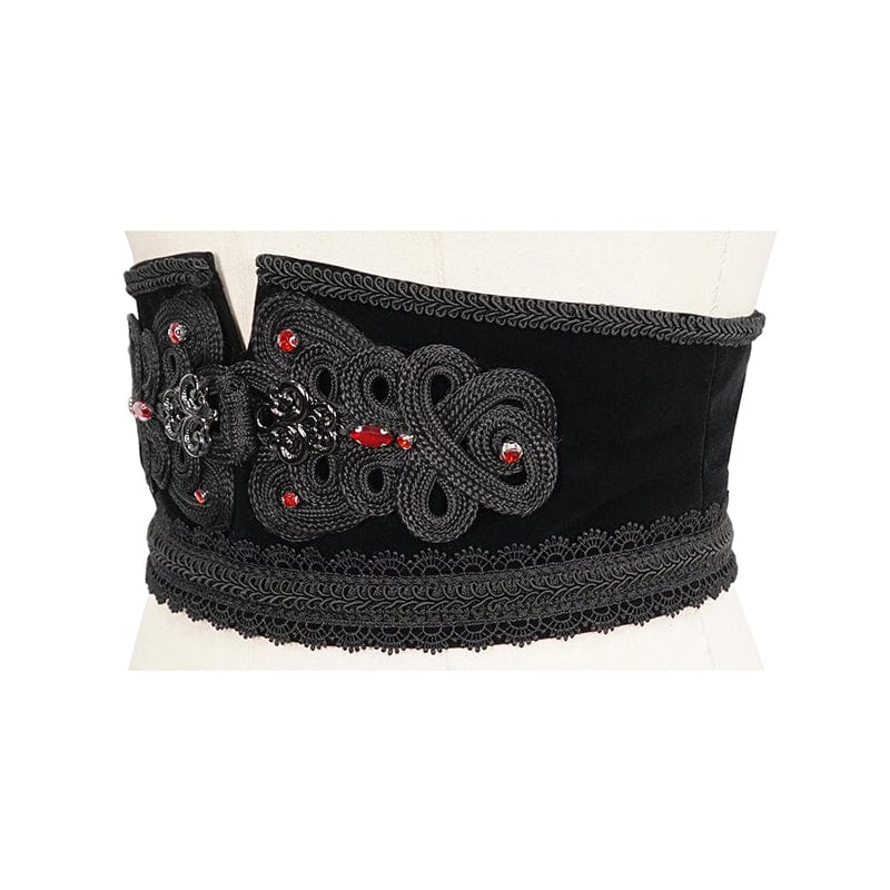 DEVIL FASHION Women's Gothic Floral Embroidered Beaded Belt