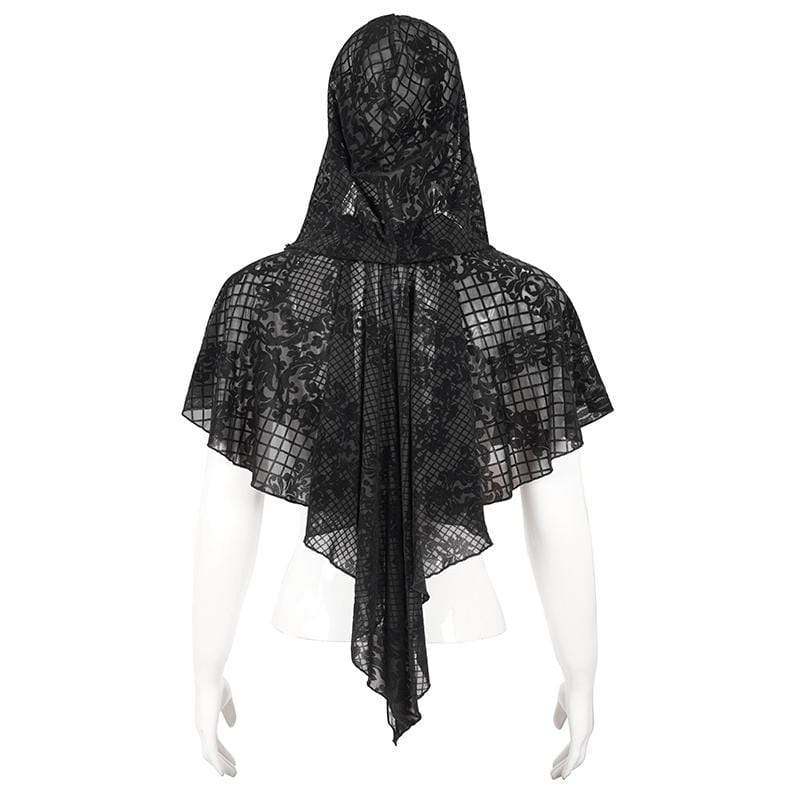 DEVIL FASHION Women's Gothic Floral Mesh Cape with Hood