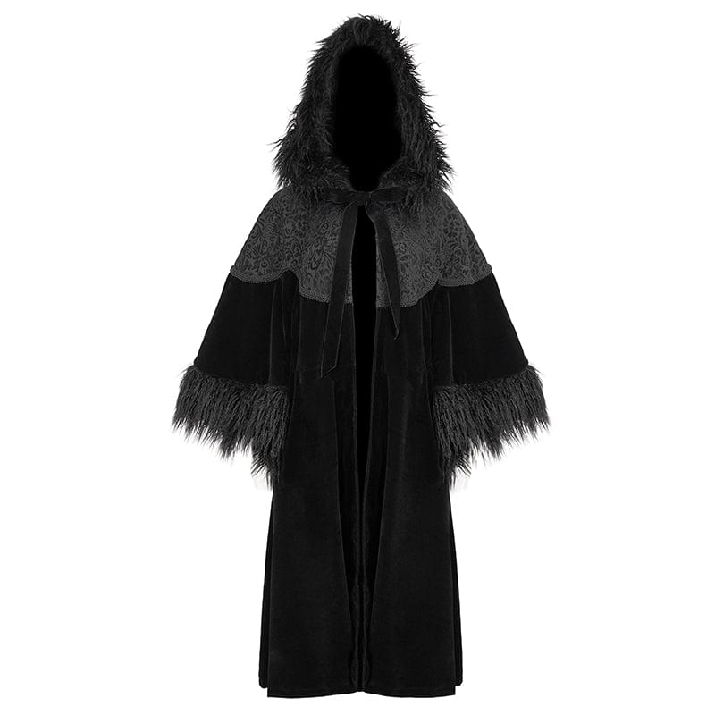 DEVIL FASHION Women's Gothic Fluffy Splice Embossed Cloak