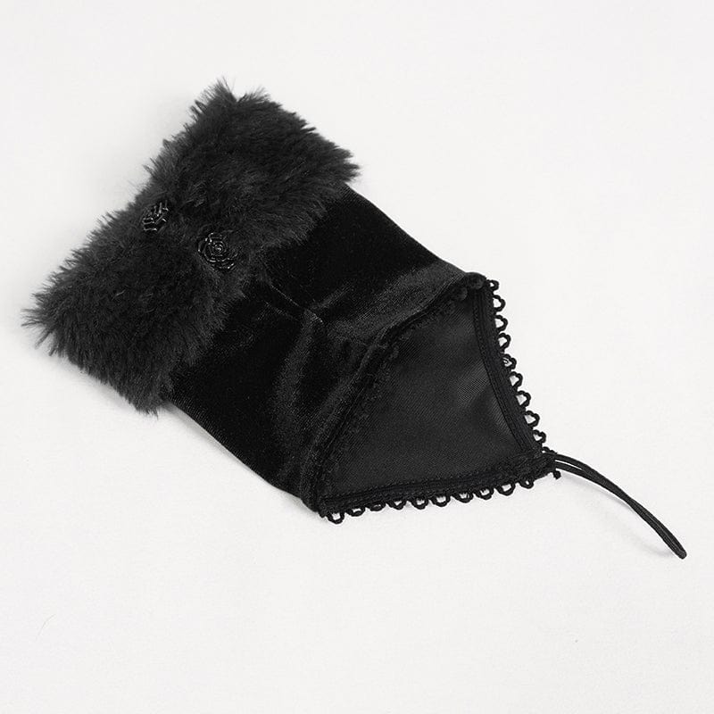 DEVIL FASHION Women's Gothic Halterneck Lace Splice Velvet Lingerie with Oversleeves