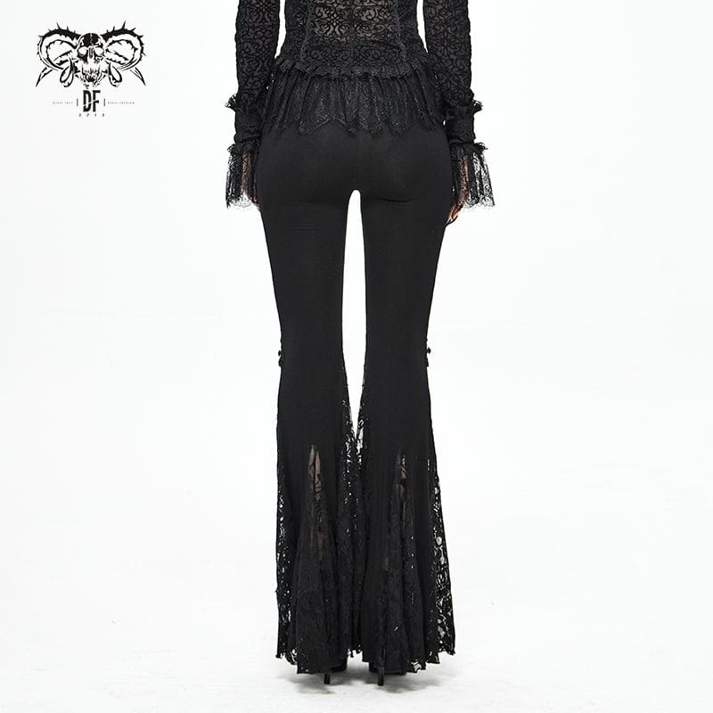 DEVIL FASHION Women's Gothic High-waisted Floral Lace Bell-bottoms