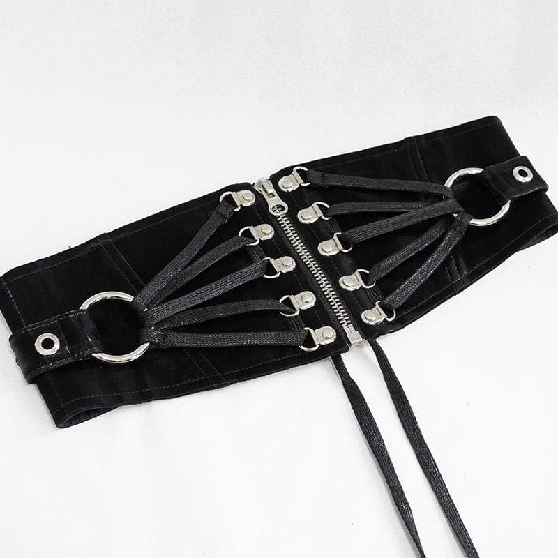 Women's Gothic Hoop Black PU Leather Wide Waist Belt