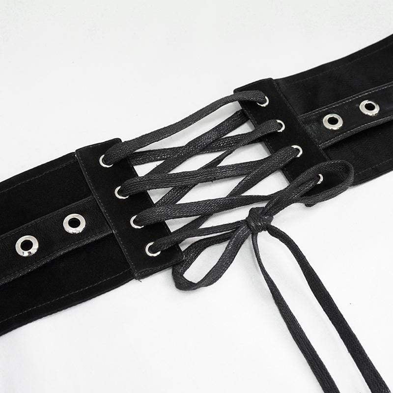 Women's Gothic Hoop Black PU Leather Wide Waist Belt