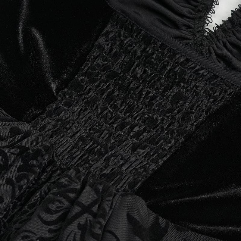 DEVIL FASHION Women's Gothic Irregular Mesh Splice Velvet Slip Dress