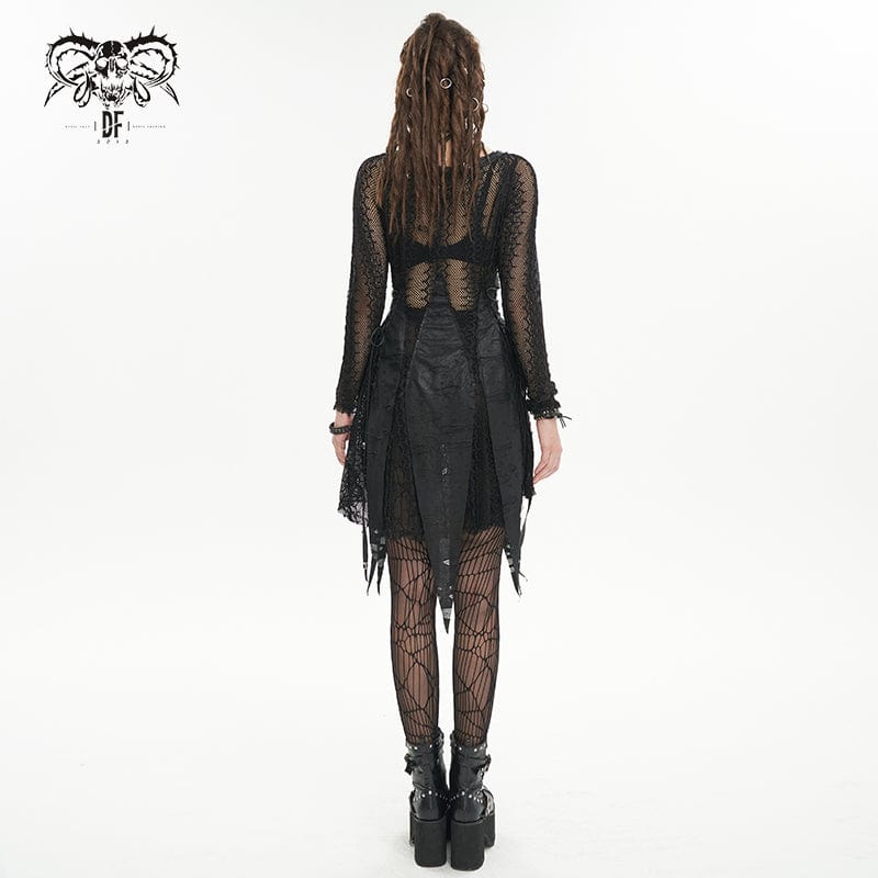 DEVIL FASHION Women's Gothic Irregular Ripped Mesh Dress