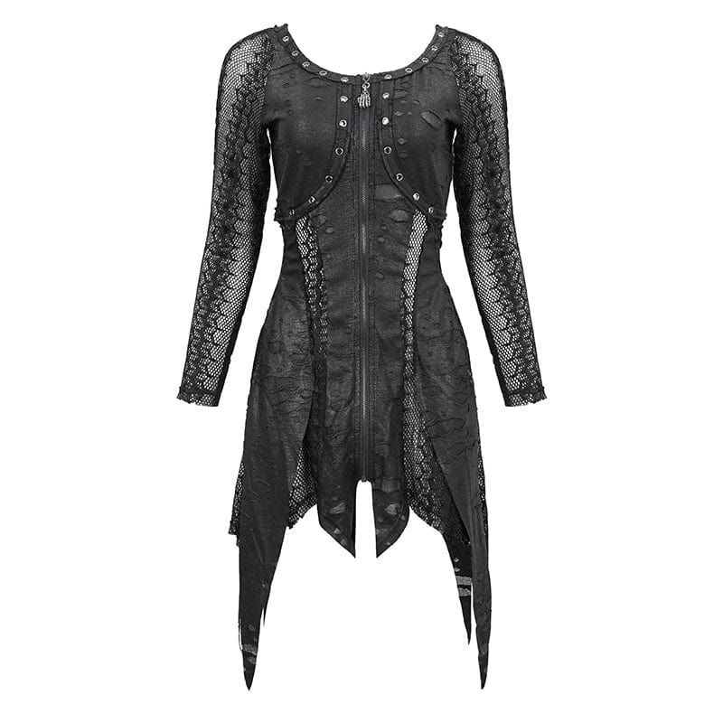 DEVIL FASHION Women's Gothic Irregular Ripped Mesh Dress