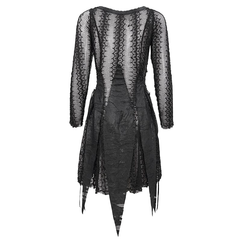 DEVIL FASHION Women's Gothic Irregular Ripped Mesh Dress
