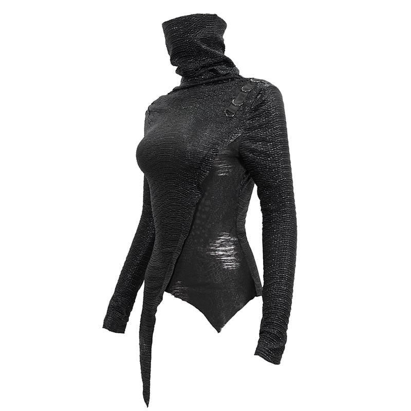 Women's Gothic Irregular Turtleneck Ruched Top