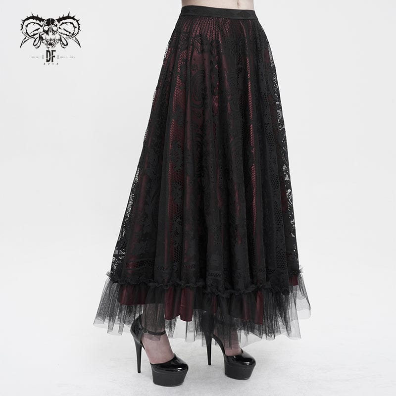 DEVIL FASHION Women's Gothic Lace Layered Draped Skirt