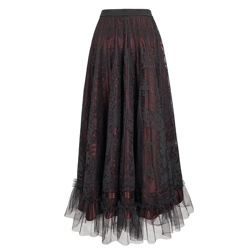 DEVIL FASHION Women's Gothic Lace Layered Draped Skirt