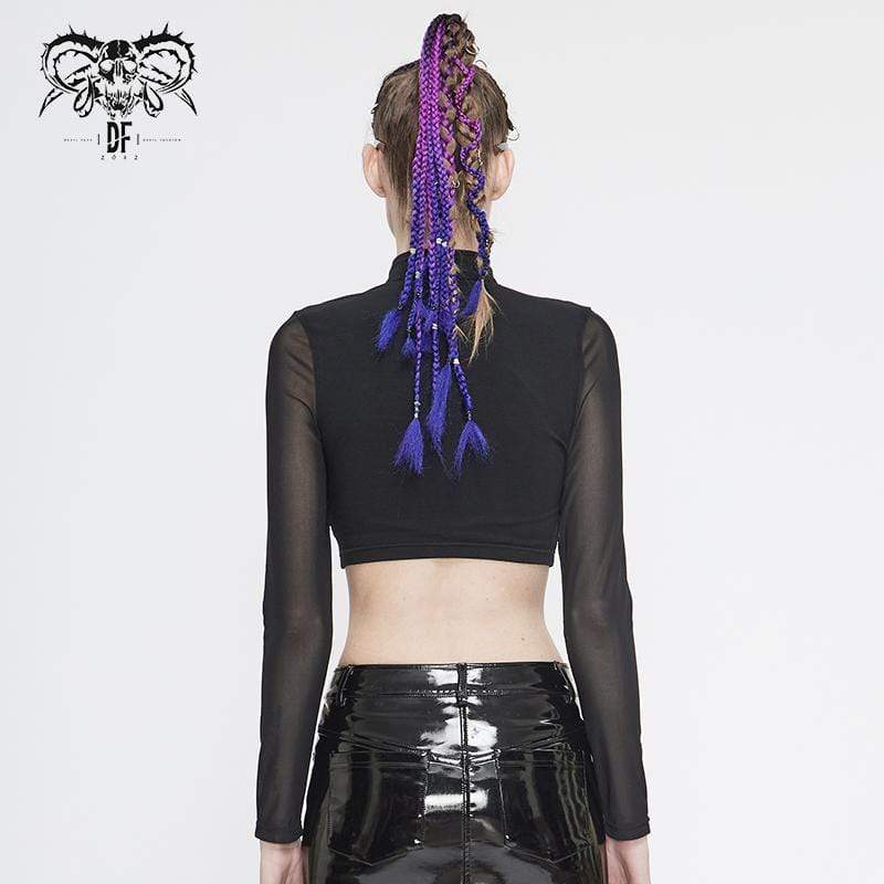 Women's Gothic Lace Overlay Scottish Check Short Puffed Sleeve Tops