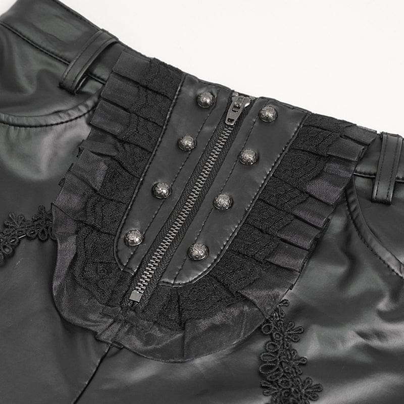 DEVIL FASHION Women's Gothic Lace Splice Faux Leather Leggings