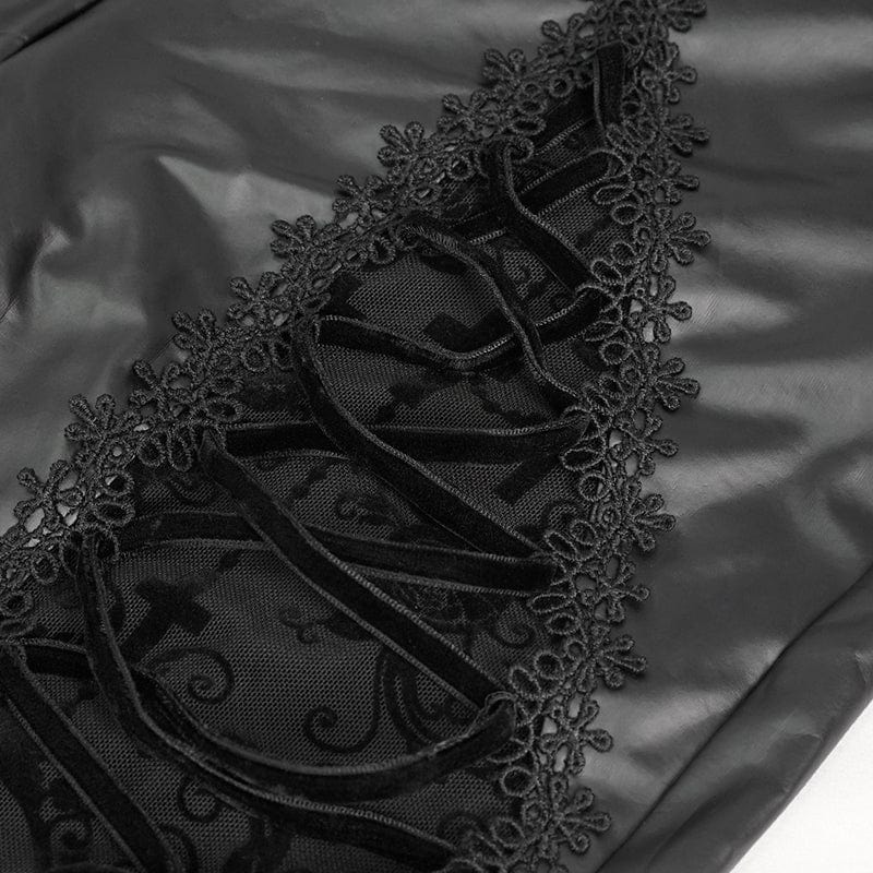 DEVIL FASHION Women's Gothic Lace Splice Faux Leather Leggings