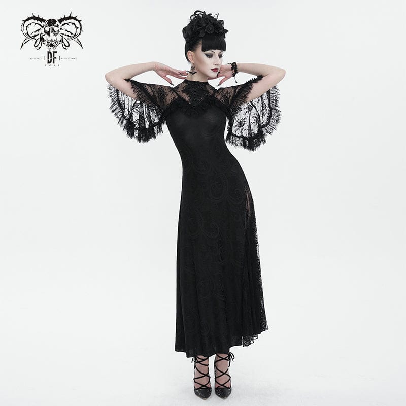 DEVIL FASHION Women's Gothic Lace Splice Split Dress