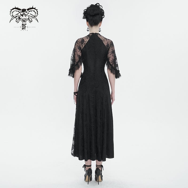 DEVIL FASHION Women's Gothic Lace Splice Split Dress