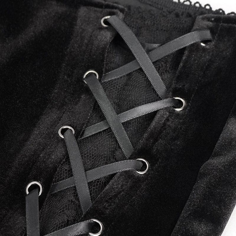 DEVIL FASHION Women's Gothic Lace Splice Velvet Flared Pants