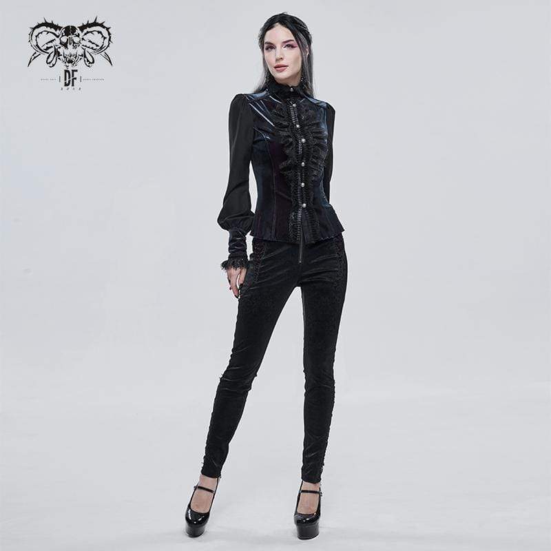 DEVIL FASHION Women's Gothic Lace Splice Zipper Pants