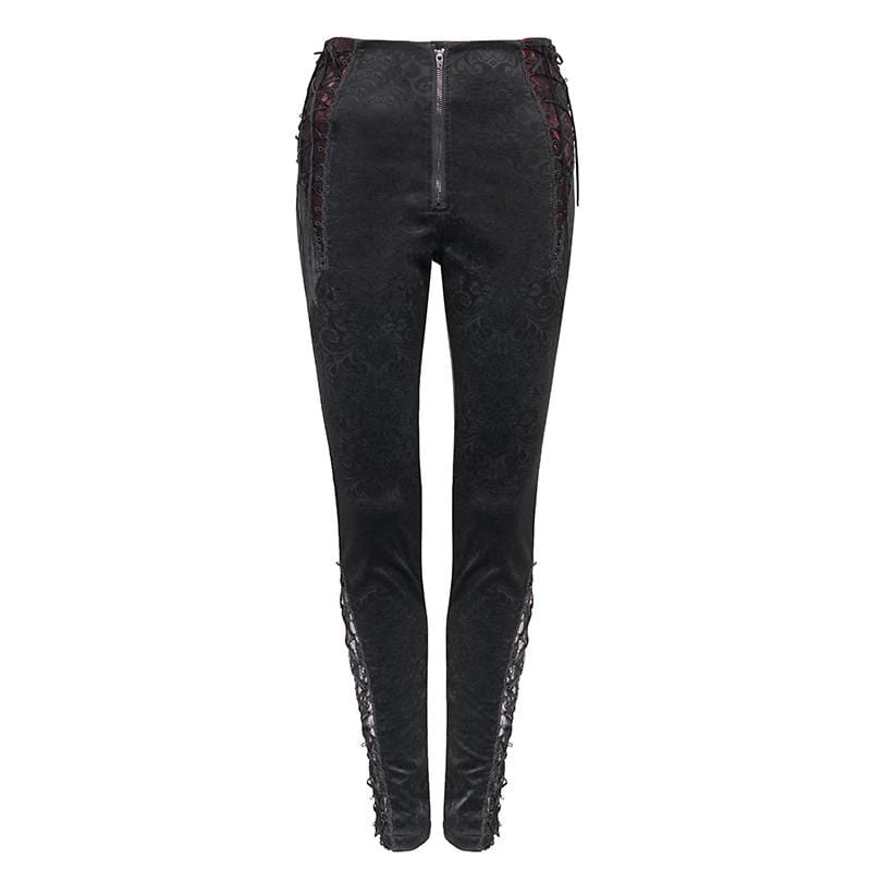 DEVIL FASHION Women's Gothic Lace Splice Zipper Pants