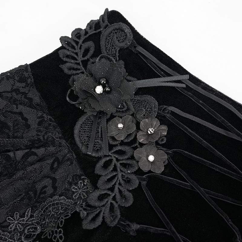 Women's Gothic Layered Floral Embroidered Black Long Skirt