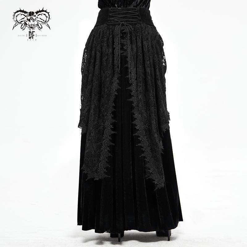 Women's Gothic Layered Floral Embroidered Black Long Skirt
