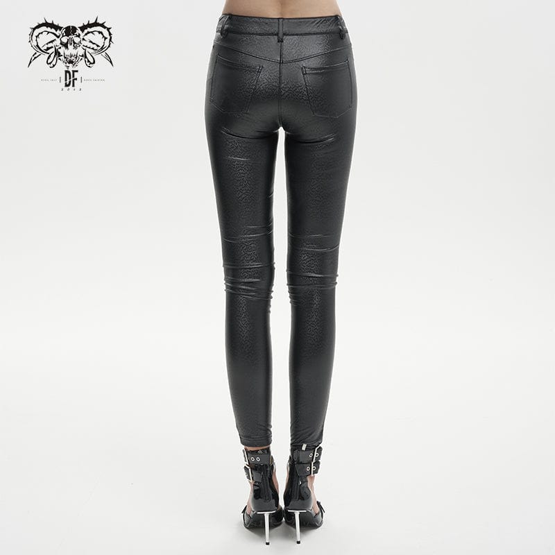 DEVIL FASHION Women's Gothic Mesh Splice Faux Leather Leggings