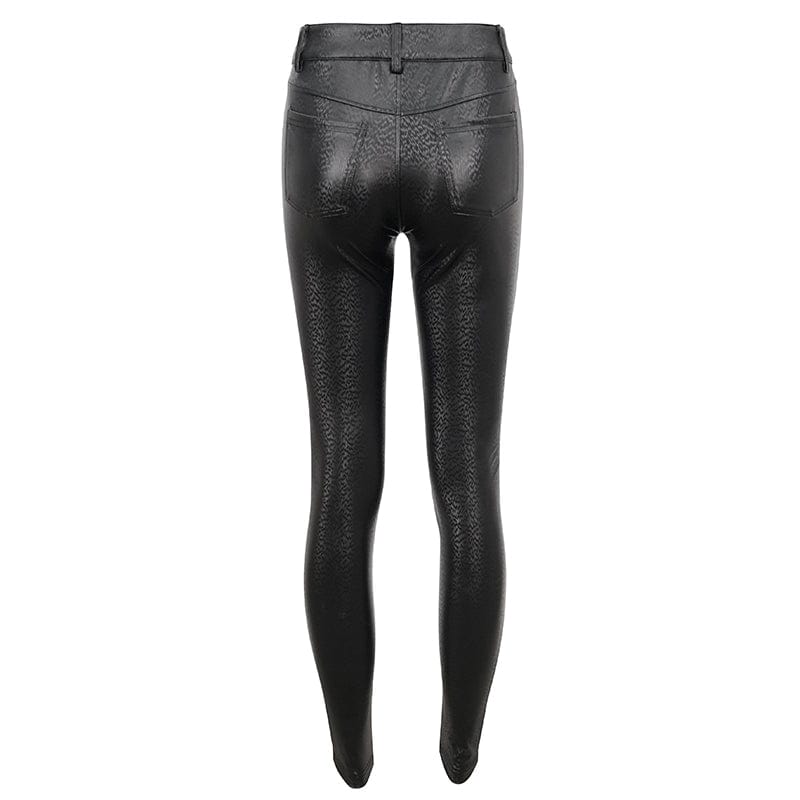 DEVIL FASHION Women's Gothic Mesh Splice Faux Leather Leggings