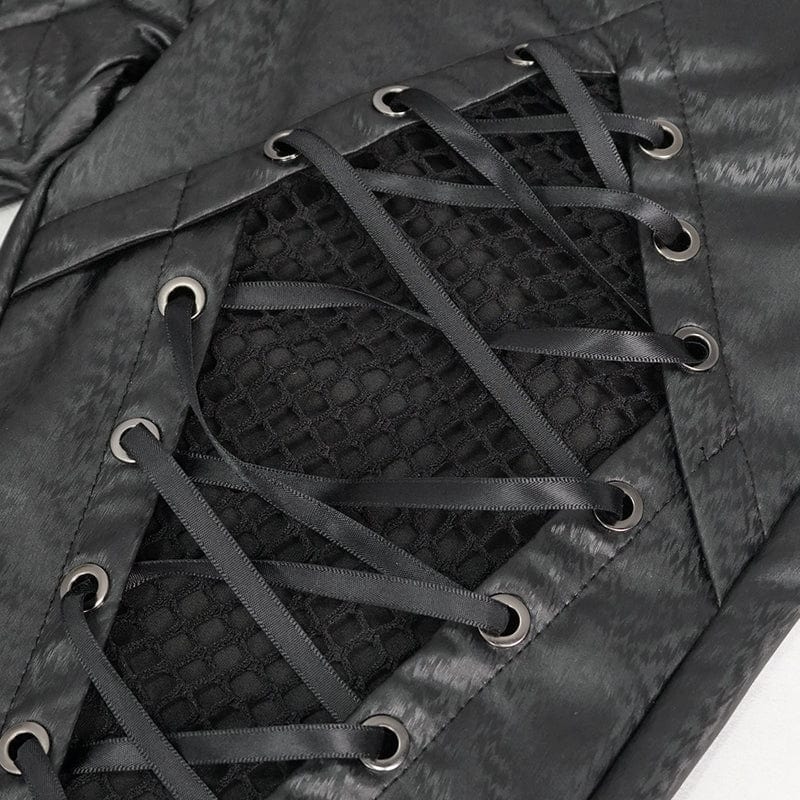 DEVIL FASHION Women's Gothic Mesh Splice Faux Leather Leggings