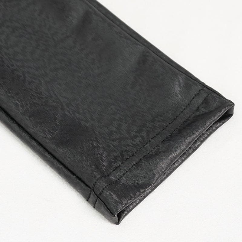 DEVIL FASHION Women's Gothic Mesh Splice Faux Leather Leggings