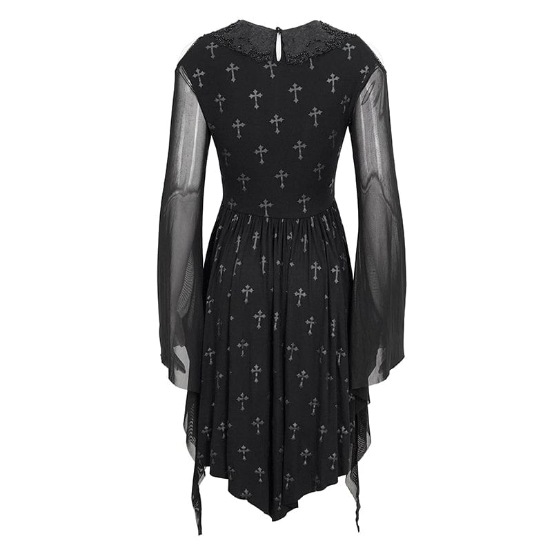 DEVIL FASHION Women's Gothic Off Shoulder Cross Printed Dress
